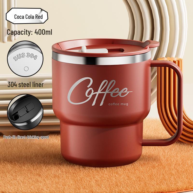 

304 Stainless Steel Double-Drink Anti-Slip Coffee Mug with Lid for Portable Office, Camping, and Household Use 400ML Mug [Free Label for Cross-border]