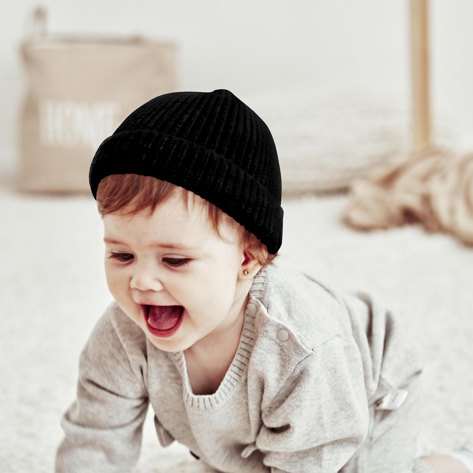Детская теплая вязаная шапка для малышей, зимняя теплая шапка, цветная детская шапка One size чёрный