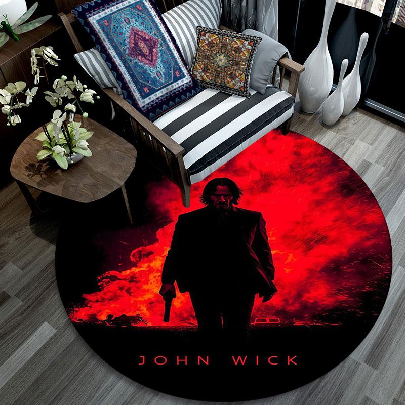 John Wick Art pattern round rug,Carpet Rug for Living Room Bedroom Playroom ,Non-slip Floor Mat,Holiday Gifts and Birthday Gifts.