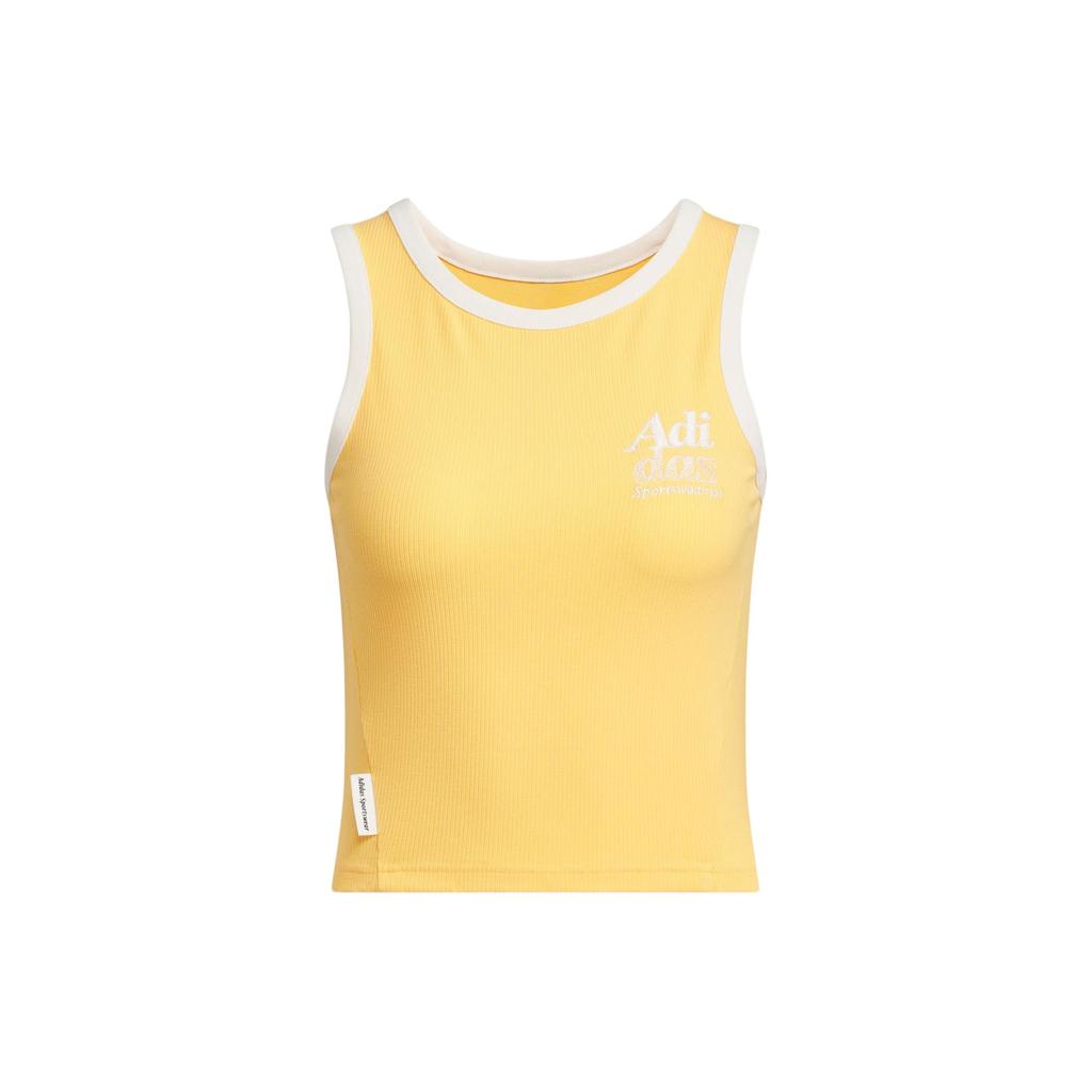 Adidas Logo Tank Top With Letter Embroidery Color Block Round Neck Sports Vest Women Tops Light-Yellow JI6874