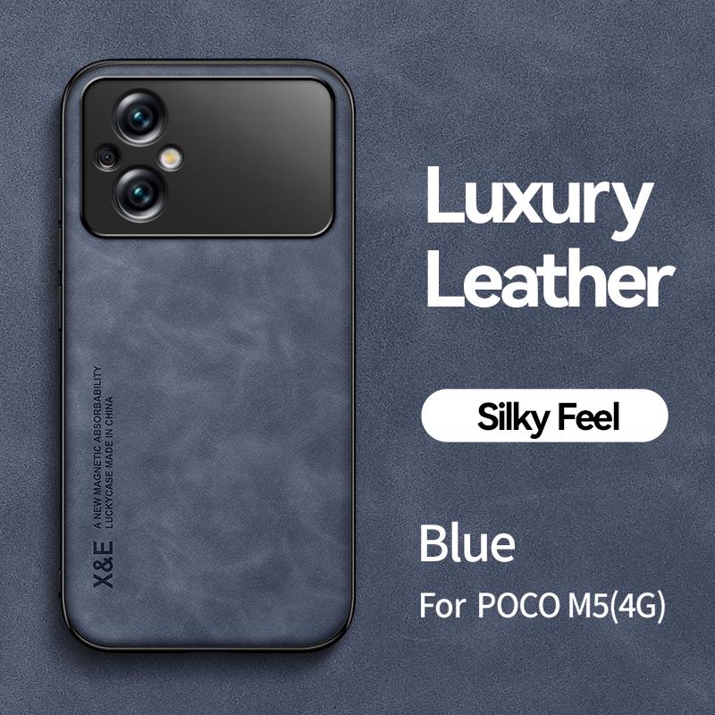For Poco M5 Case Leather Sheepskin Texture Back Cover Soft Frame Shockproof Phone Case for Xiaomi Poco M5 4G