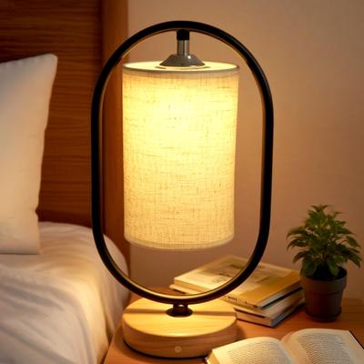 Stylish Cordless Table Lamp with Ambient Lighting [3 Color Temperatures, Stepless Dimming, Rechargeable, Touch Control, Eye-Friendly] Retro Wooden Des