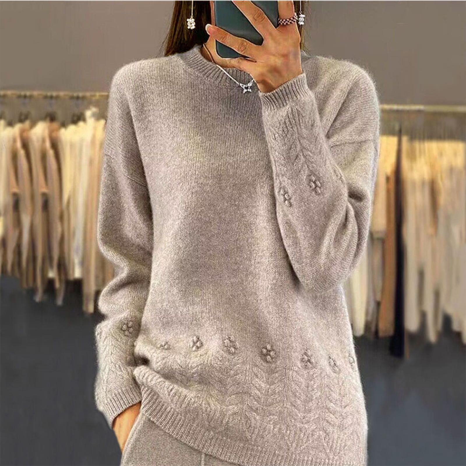 

Women s Fashion Casual Solid Color Round Neck Long Sleeve Sweater Top M верблюд