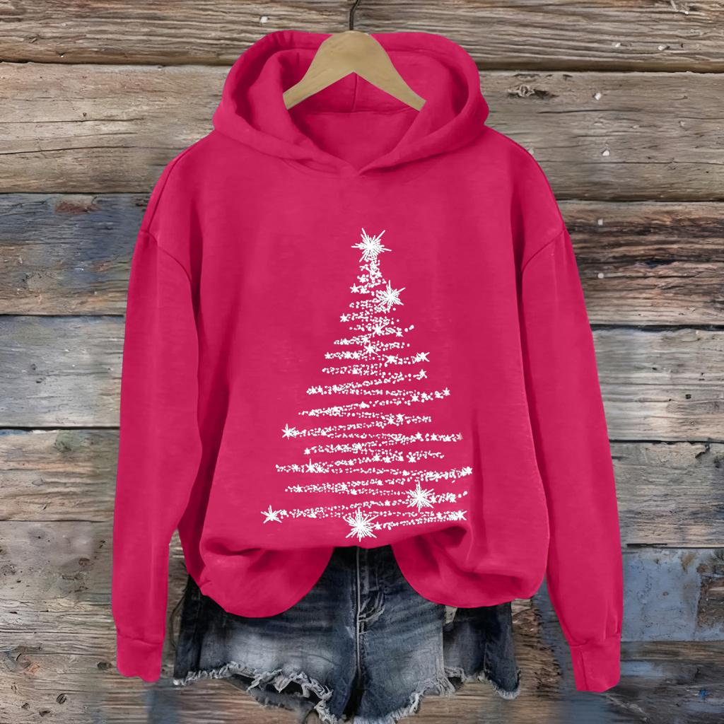 Ladies' Christmas Printed Casual Long Sleeved Round Neck Sports Hoodie Top