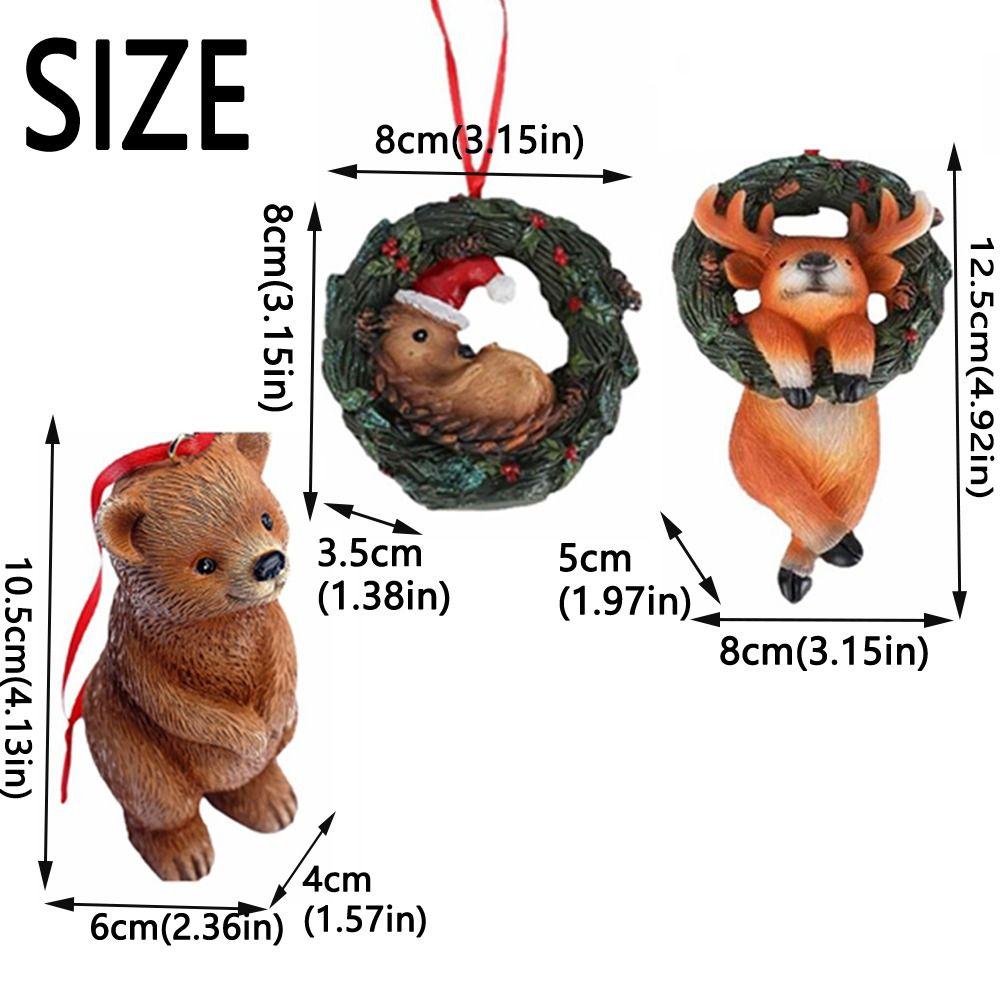 Resin Crafts Christmas Tree Pendant Cartoon Animals Mini Bear Statue Wreath  Room Decoration