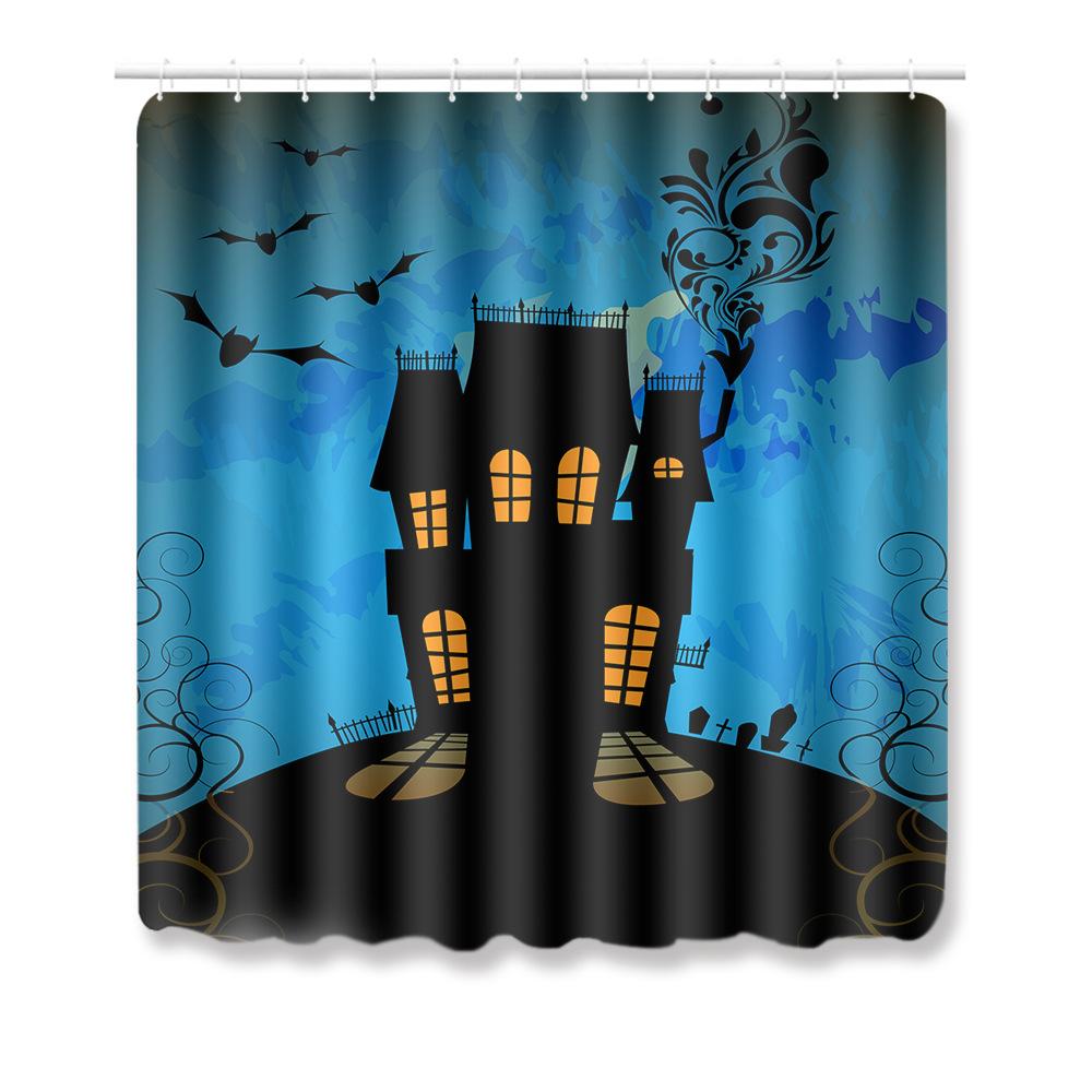 Halloween Shower Curtain Floor Mat Combination Four-Piece Set Bathroom Toilet Carpet Shower Room Foot Mat