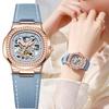 Skeleton Mechanical Watches Rose Gold Case Diamond Bezel Luminous Waterproof Fluororubber Strap Watch