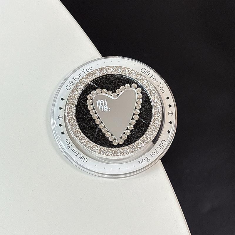 Leather Heart-Shaped Magnetic Phone Holder & Mirror with Finger Ring