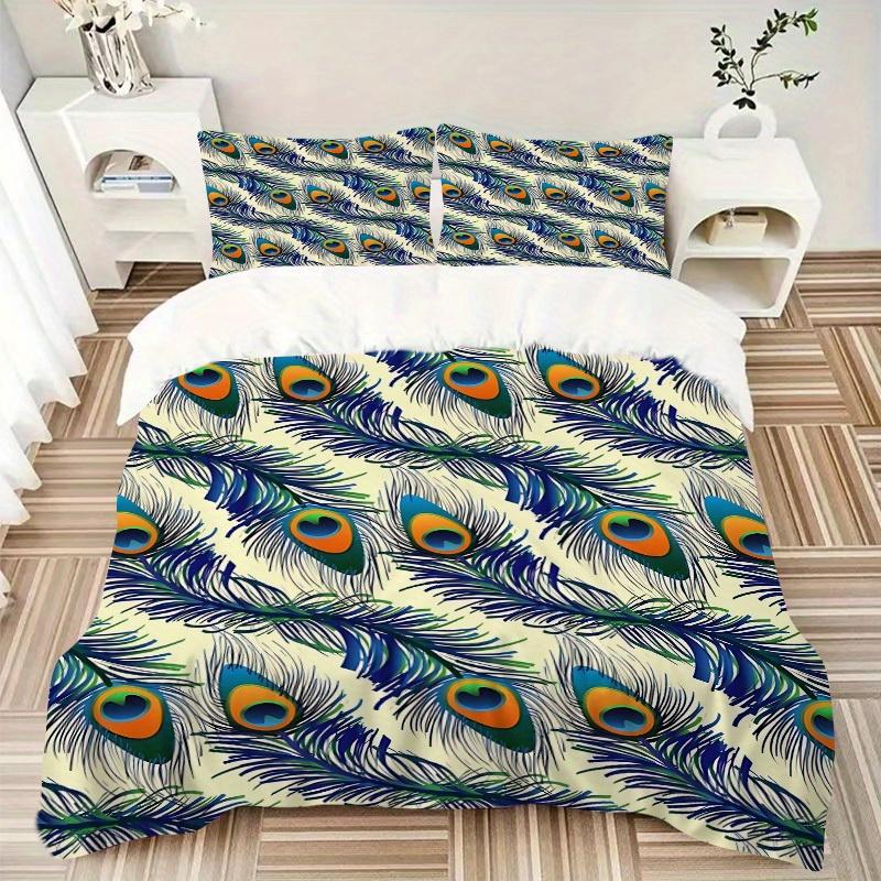3pcs Animal-themed Peacock Feathers Soft and Comfortable Breathability, Bedding Set, Machine Washable, Suitable for All Seasons143
