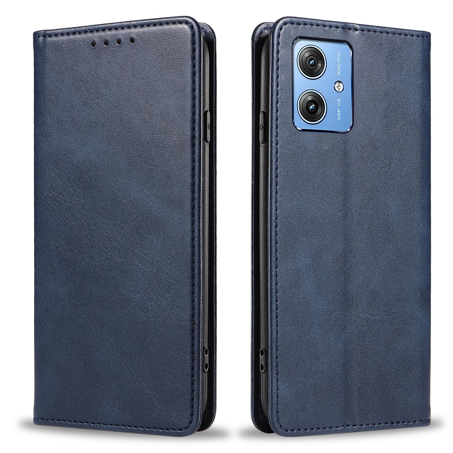 

For Motorola Moto G64 5G Case Calf Texture Flip Leather Phone Cover Magnetic Absorption Blue
