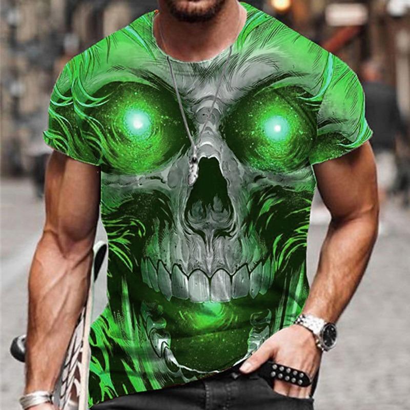 Men's Halloween sports T-shirt 3D neutral skull print round neck short sleeved casual, comfortable and fashionable top