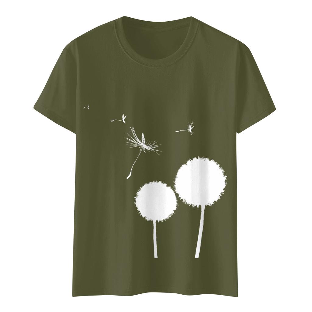 Women's Cute Printed Short Sleeve Round Neck Front Shoulder Vintage Short Sleeve Summer Loose Shirt Top