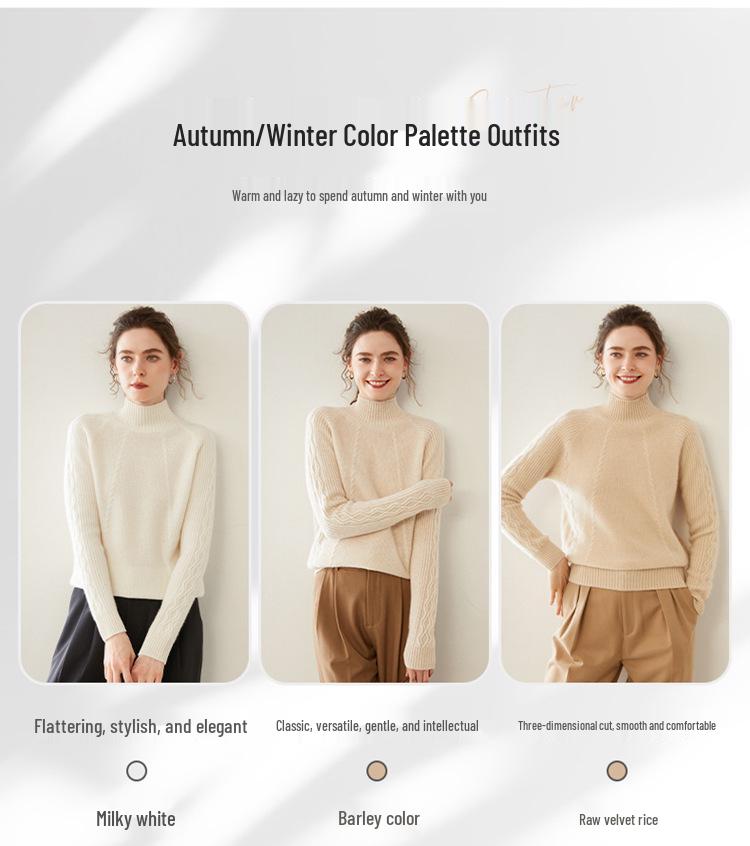 Cozy Cashmere Semi-High Neck Sweater: Slim Fit, Long Sleeve, Short, Loose Pullover - Perfect for Autumn/Winter