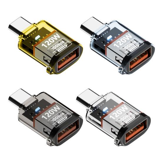 Typ-C Stecker auf USB A Buchse Adapter 120W USB 3.2 Gen2 Adapter Beidseitig 10Gbps Datenübertragung Adapter mit transparentem Gehäuse