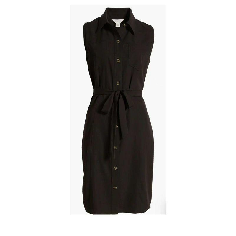 

American Caslon High Quality Full Button Belt Sleeveless Version Suitable for Work Mid Length Long Length Dress Black(Factory price is clear/non-refundable) 2XL