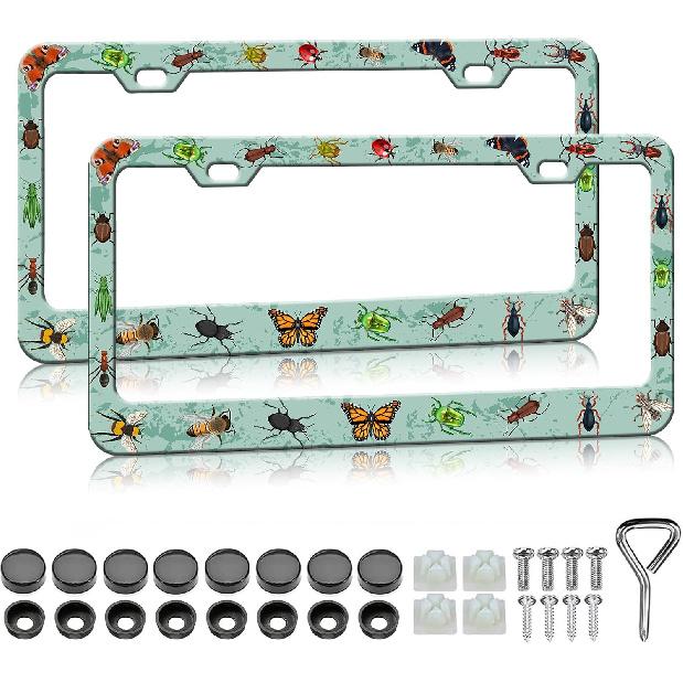 HCSS Blue Hibiscus Flower License Plate Frames - 2 Pack Tropical Hawaii Floral License Plate Holder, Aluminum Metal Rust-Proof Waterproof Car