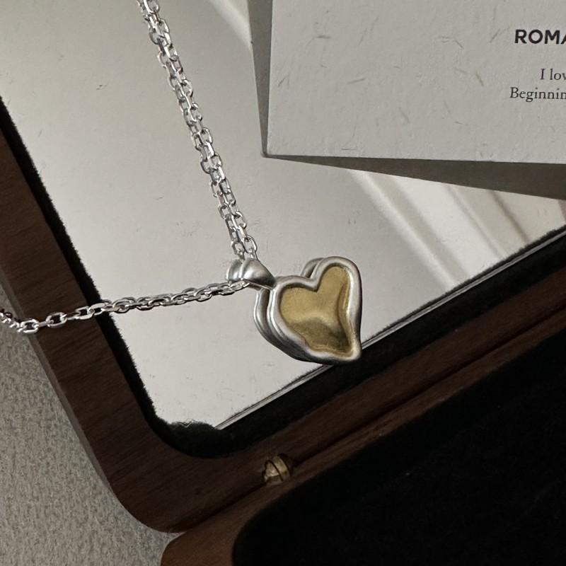 

925 Silver Gold And Silver Contrasting Matte Love Necklace Korean Style Simple And Fashionable Style Blogger Collarbone Chain 925 silver