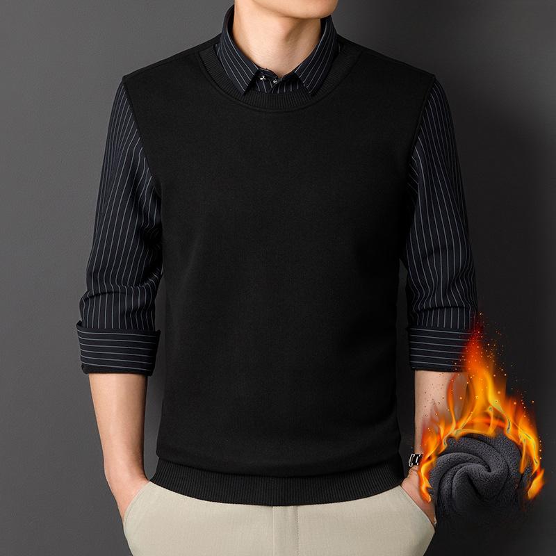 Zimowa Koszula Ciepły Sweter Fałszywa Dwuczęściowa Zakrywająca Głowę Pluszowa Pogrubiona Biznesowa Casual Bezszwowa Koszula Męska