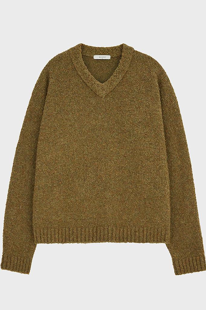 NOIRER Boucle V-Neck Oversized Sweater (Orange Green)