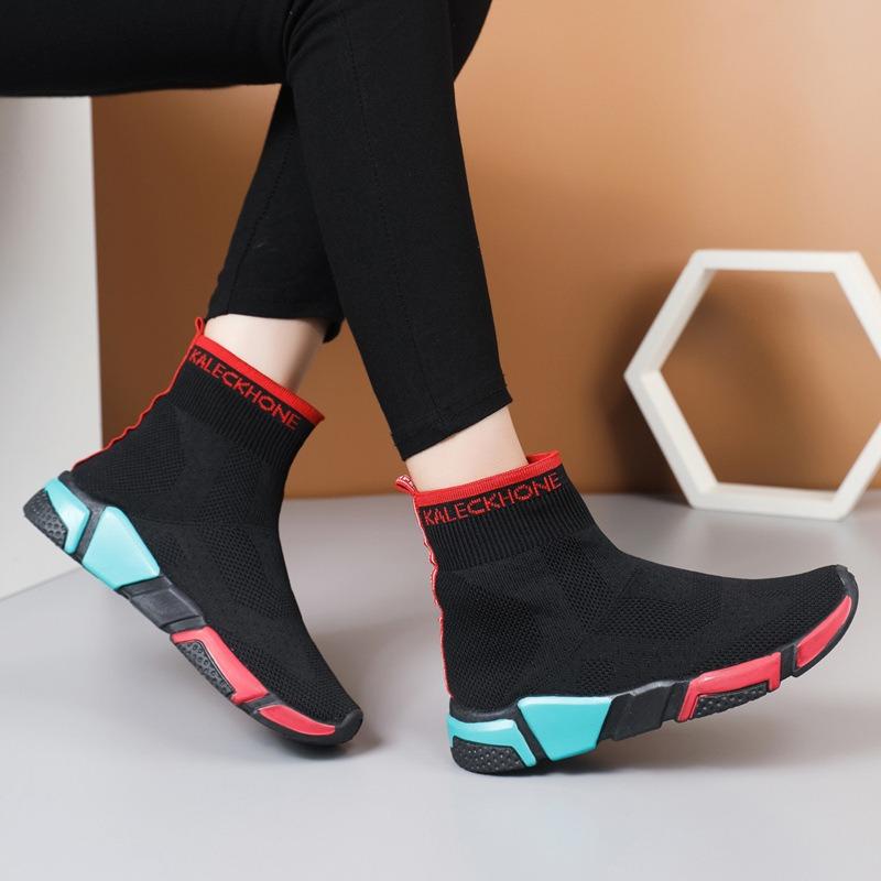 Elastic socks shoes women's high-top casual sports shoes medium tube versatile thick-soled knitted short boots socks boots