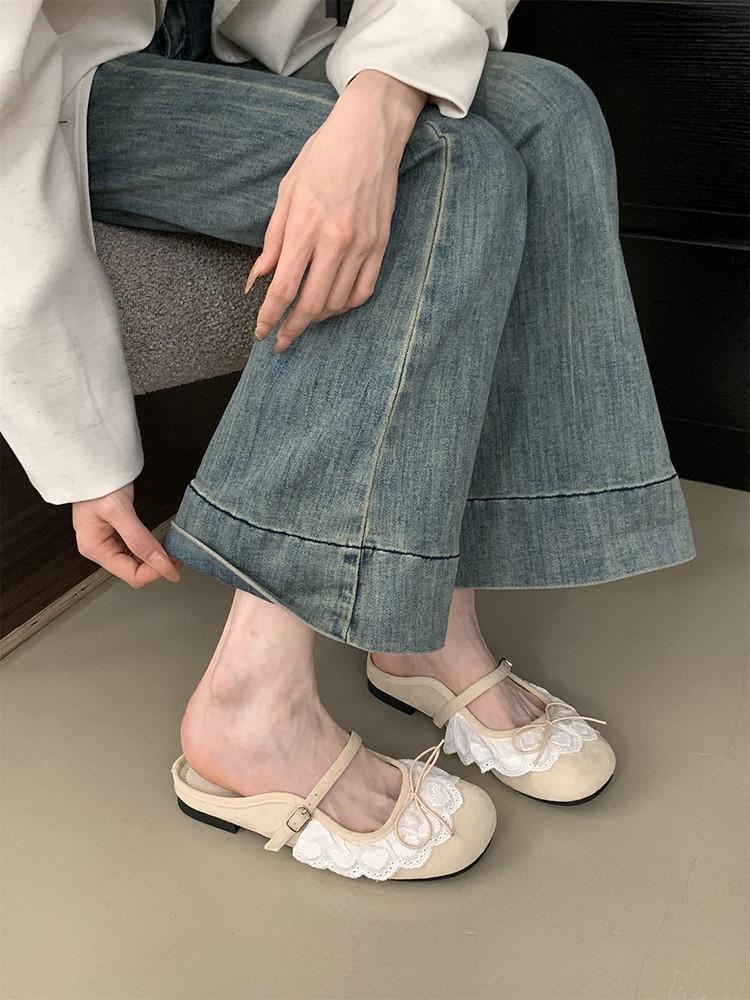 

Сегодня Сладкая Девочка~ Супер Огонь Красивые Балетки Мэри Джейн 2025 Лето Новые Кружевной Бант Полушлепанцы 40