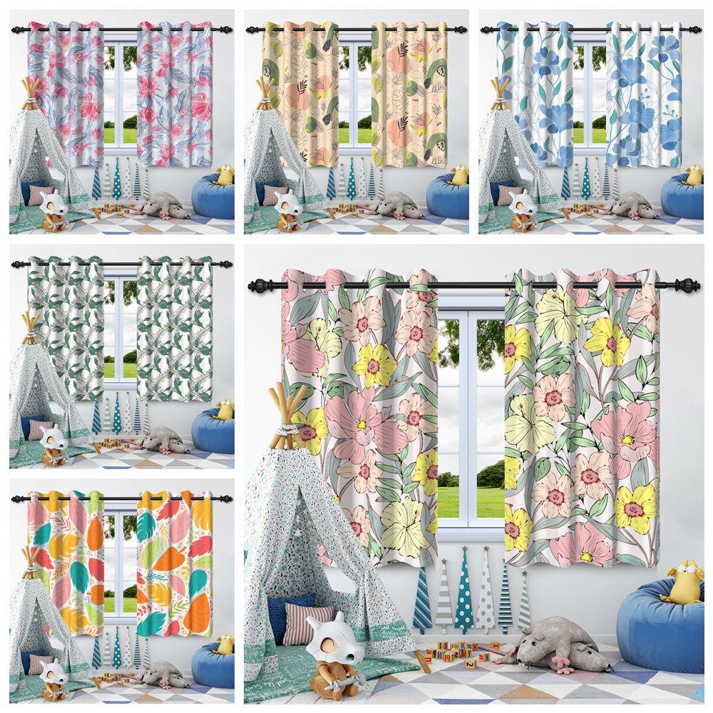 2pcs Fresh Flowers Plants Blackout Curtain Bedroom Privacy Partition Living Room Darkening Heat insulation Window Curtains