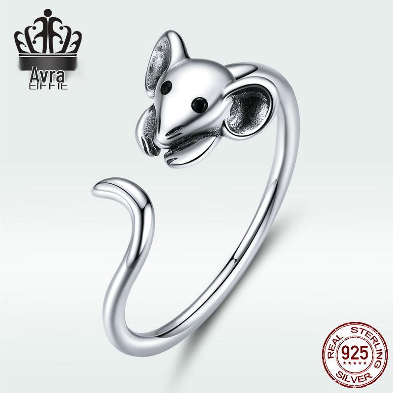 

Открытое кольцо из стерлингового серебра S925 - Милый дизайн с крысой, символом зодиака Sterling Silver 925