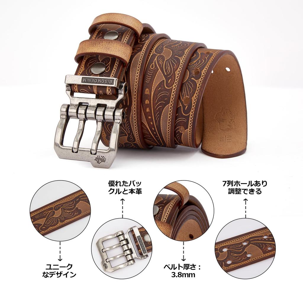 Genuine Leather Plus Casual Leather Jeans Work Adjustable Includes Presentation Day Gift [BISON DENIM] Men's Belt, Sizes, Belt, Belt, Belt, Length,