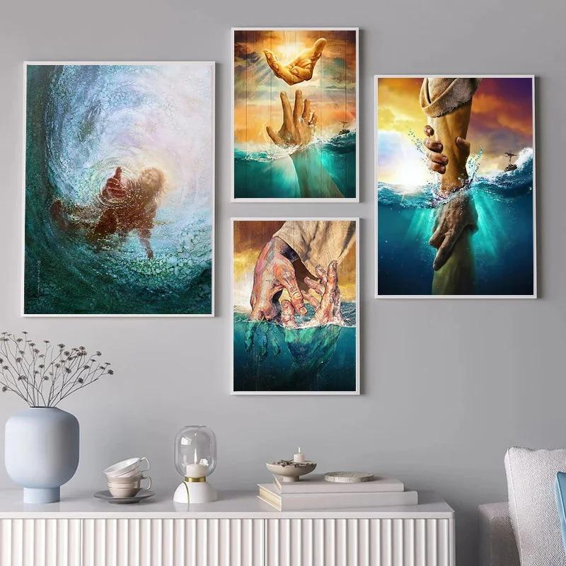 Jezus Christelijke Hand van God Canvas Schilderij Religieuze Posters en Prints Muurkunst Lam van God Afbeeldingen Kamer Huis Decoratie