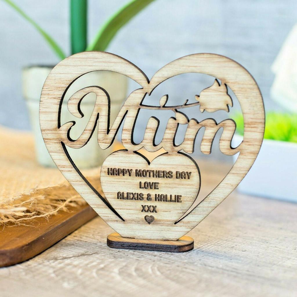 Hollow Out Heart Shaped Wooden Craft Gift Hanging Decoration for Mother's Day