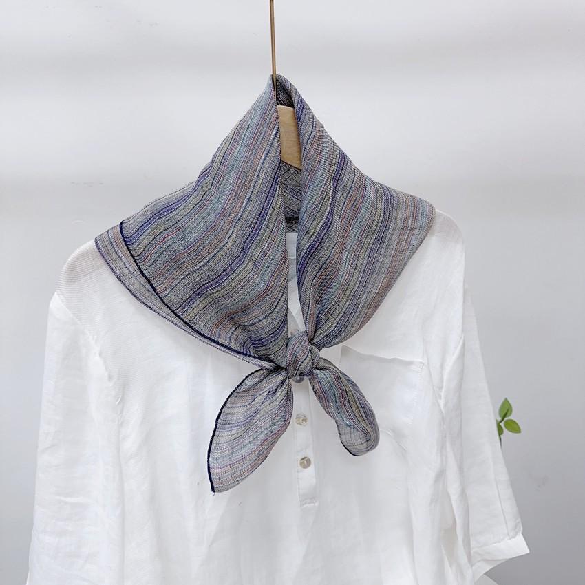 Literary And Elegant Yarn-Dyed Linen Plaid 70Cm Small Square Scarf, Neck Protection Japanese Simple And Versatile Small Scarf