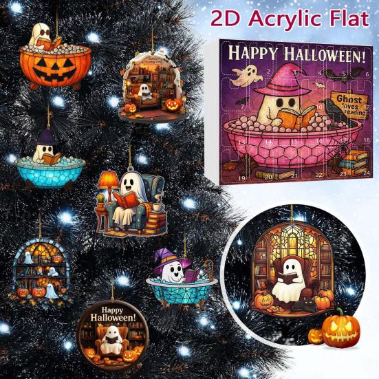 1 Set Halloween Ghost Countdown Calendar 24 Days Spooky Reading Bubble Bath Ghost Ornament Advent Calendar Holiday Bookworms Gift