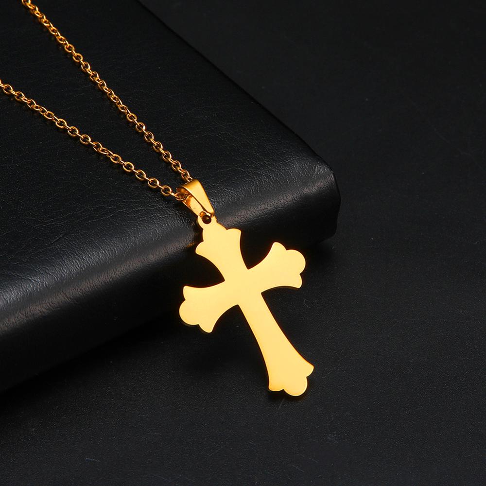 Cazador Trendy Religious Jesus Cross Pendant Necklace Gold Color Stainless Steel Chain Necklaces For Unisex Hollow Jewelry Gift