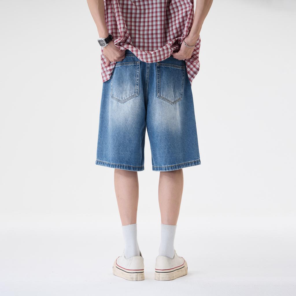 American Retro Washed Denim Shorts Men's Classic Blue Summer New Casual Versatile Fashion Trendy Five-point Pants Tide