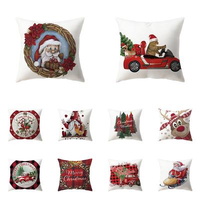 Christmas Theme Cute Santa Elk Print Pattern Cushion Cover Home Living Room Sofa Decoration Pillow Pillow Cover