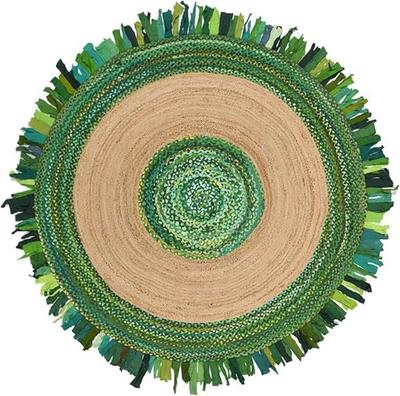 Aizza Trends Indian Handmade Braided Natural Jute and Cotton Round Floor Area Rug- Jute Rug- Dining Room- Living room-Center Table Carpet-Floor Mat