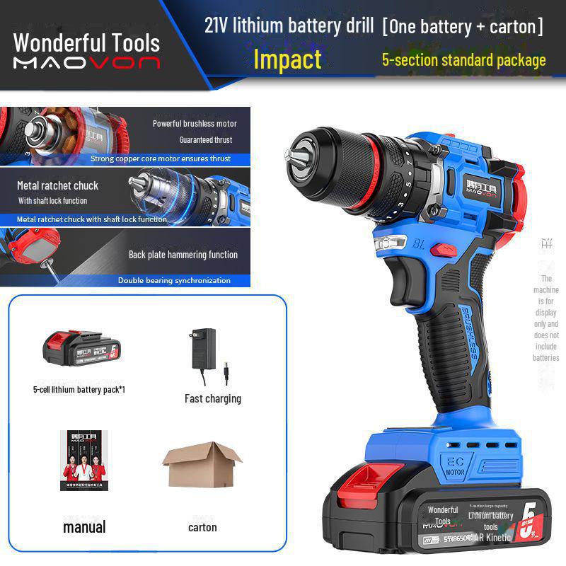 Miaoyou Mașină de găurit cu percuție fără perii reîncărcabilă cu baterie litiu de capacitate mare - Șurubelniță electrică fără fir multifuncțională