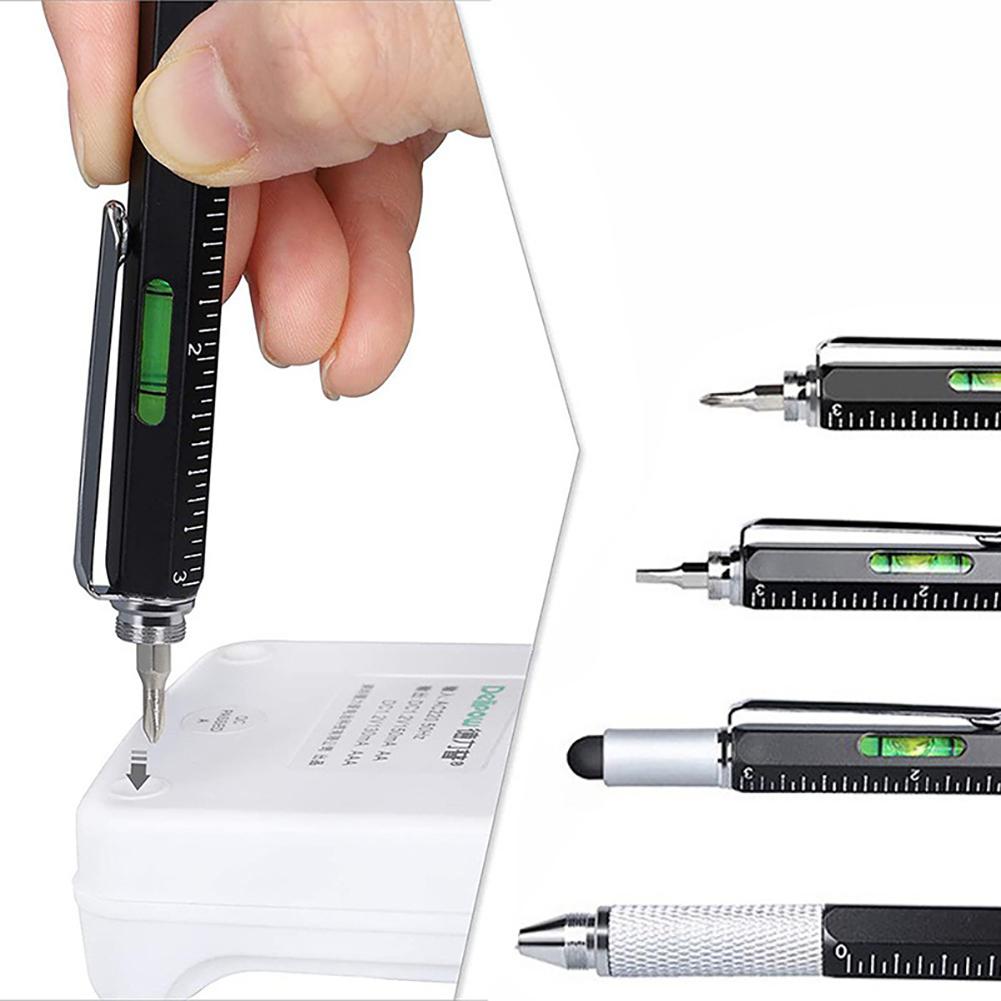 7 In 1 Multifunctional Pen Ballpoint Pen Ruler Screwdriver Spirit Level Portable Tool Engineer Student Office Stationery Gift