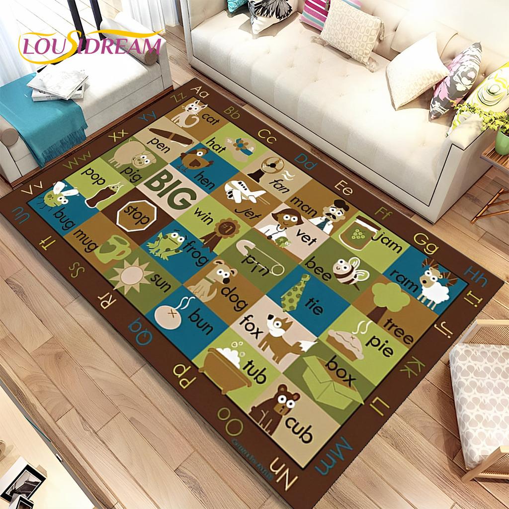 ABC dibujos animados niños sala de juegos alfabeto niños gateando área de educación temprana alfombra, alfombra para sala de estar dormitorio sofá, alfombra antideslizante