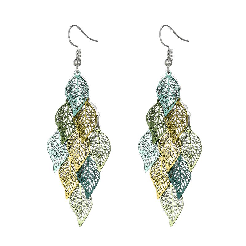 Vintage Colorful Hollow Leaf Drop Dangle Earrings For Women Girls 2023 Fashion Jewelry Lightweight Long Boho Delicate Earrings