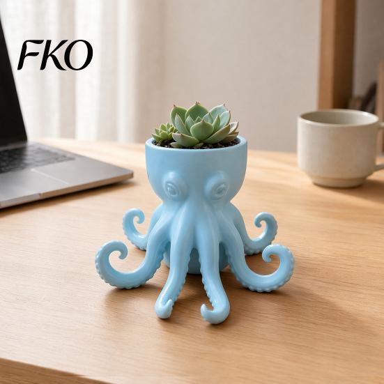 Octopus Shaped Flowerpot 3D Printed Vase, Flowerpot, Creative Planter Pot, Artistic Funny Animal Statue for Indoor Outdoor Plants Garden Decorations