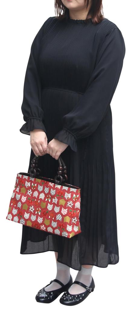 Hasegawa Handtasche mit Katzenmuster, Faltbar, Handgefertigt in Kyoto von Handwerkern, Hergestellt in Japan (rot)