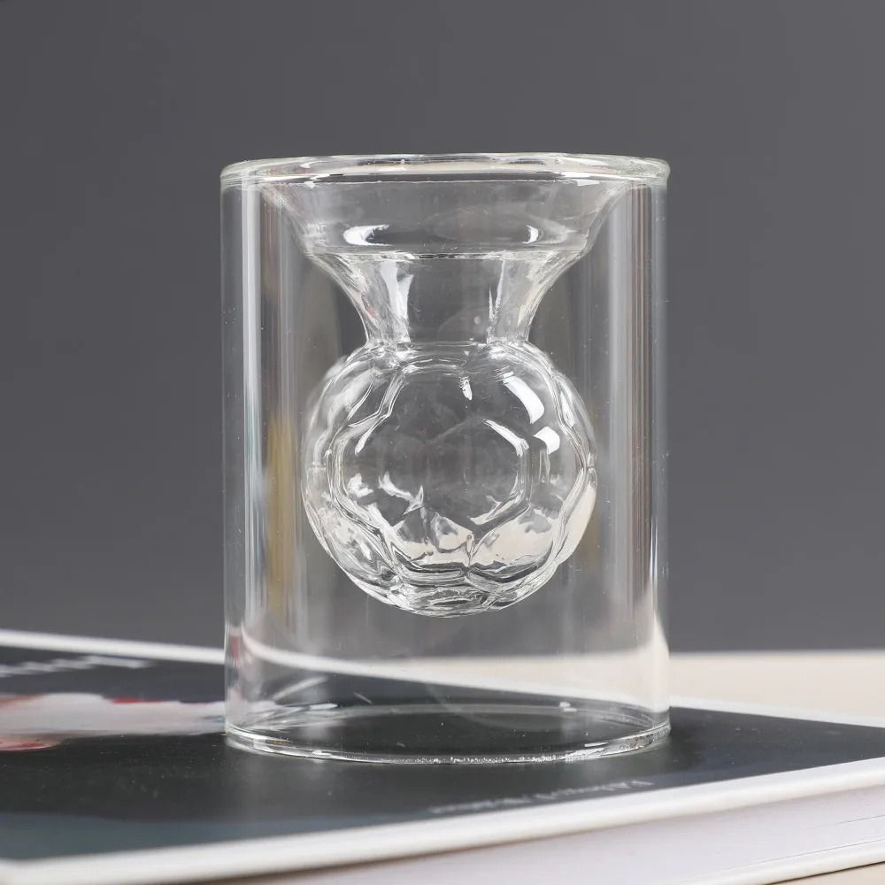 3D Rugby/Golf Ball Shape Beer Shot Glasses Double Wall Whiskey Beer Cup Clear Glass Cup Wine