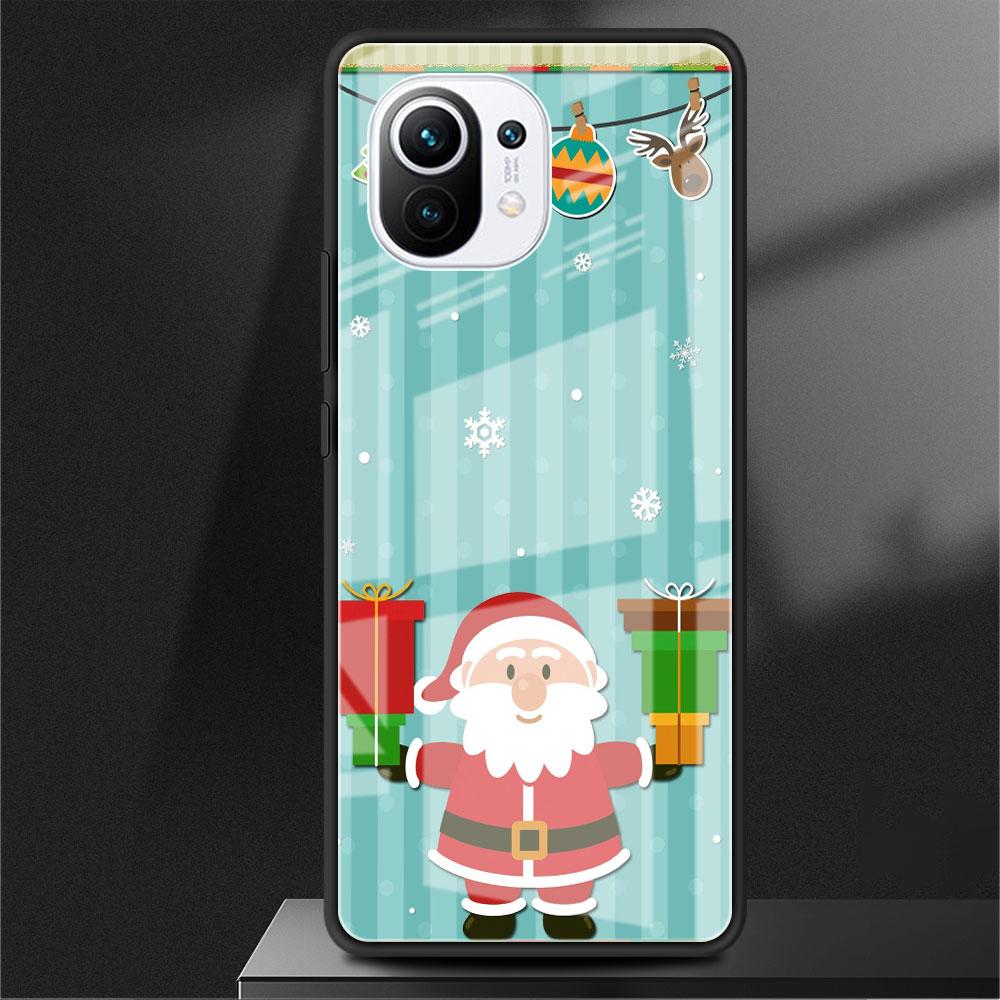 Glass Case For Xiaomi Poco X3 NFC 11 Lite 11T F3 M3 For Redmi Note 11 10 9 8 Pro 10S 9S 9A 9C Phone Cover Cartoon Christmas