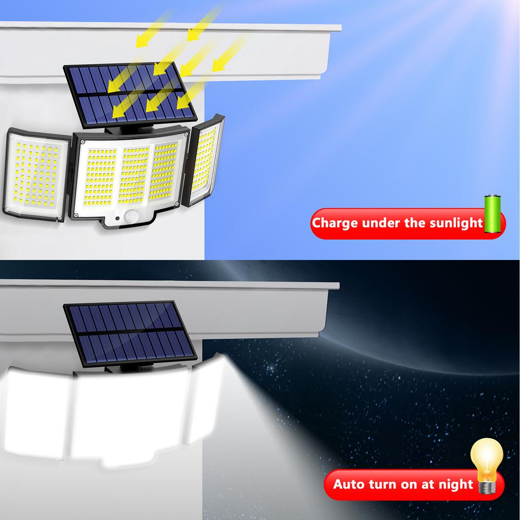 Solar Outdoor Lights 3500LM 348 LED Security Lights with Remote Control IP65 Waterproof 3 Heads Motion Sensor Lights Solar Light