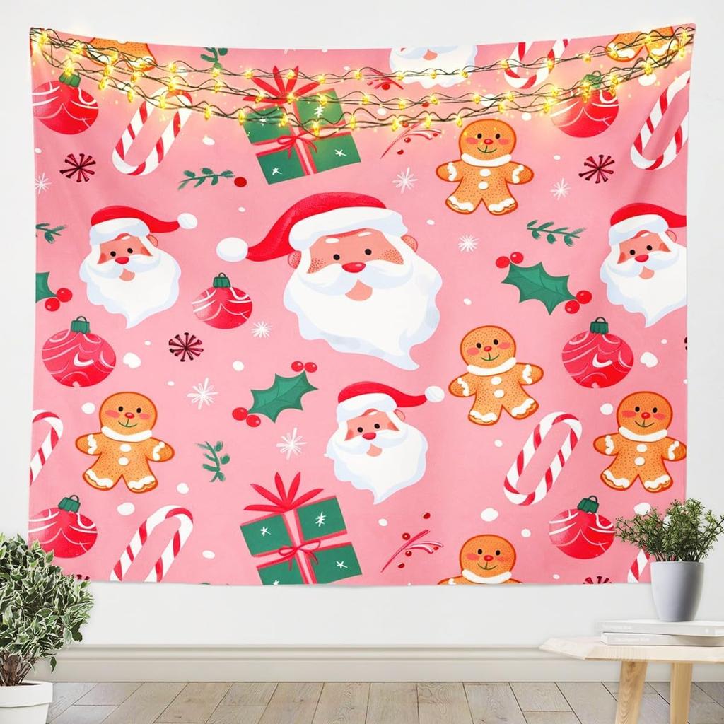 Merry Christmas Tapestry Wall Hanging Cookies Candy Tapestry for Kids Boys Girls Gingerbread Man Wall Tapestry Christmas Gifts