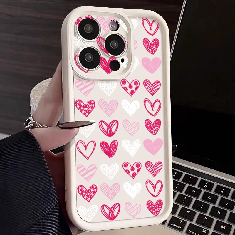 Luxury Flowers Love Heart Phone Case For iPhone 16 15 14 13 12 Pro Max Plus 11 16e XR XS Heart TPU Soft Shockproof Case Cover