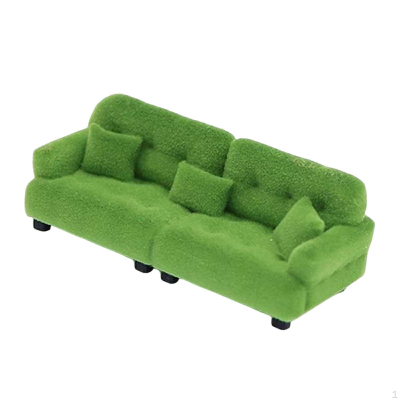 

Dollhouse Couch Miniature Furniture Model with Pillow for Play Scenes 1 30 Green