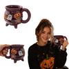 Taza de Cerámica de Halloween - Forma de Caldero Morado con Calabaza y Diseño, Vajilla para Fiestas Festivas, 12 oz