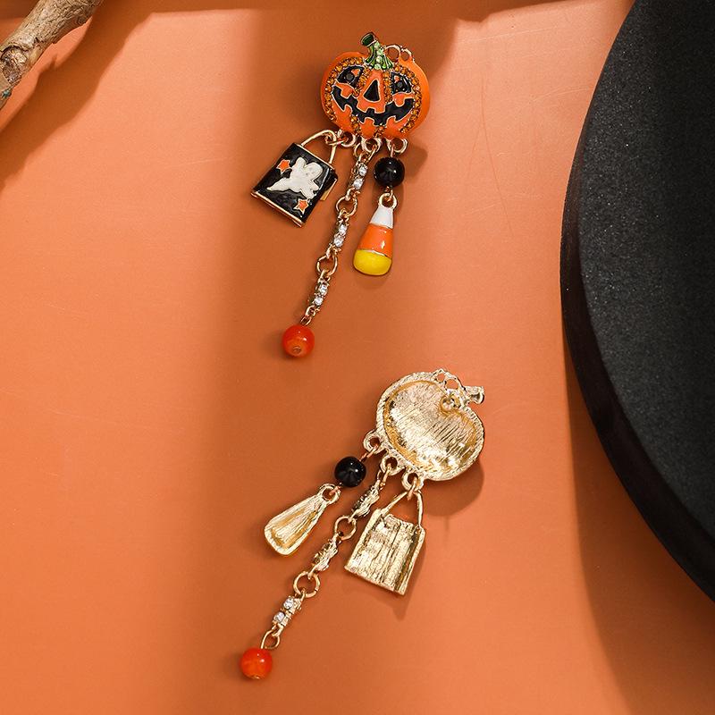 Stylish Halloween Rhinestone Pumpkin Ghost Earrings for Women
